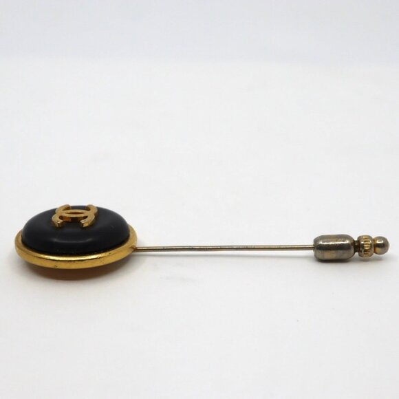 CHANEL Coco Mark Lapel Pin/Tie Clip Brooch in Gold and Black with Engraved Lo... - Picture 5 of 12